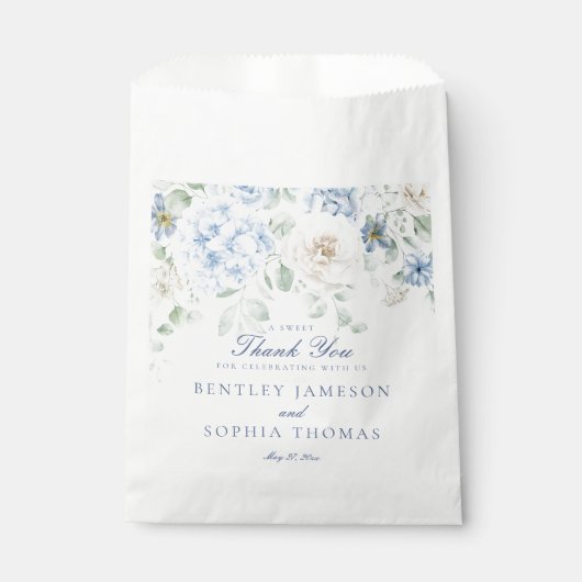 Etwas Blue Floral Hydrangea Hochzeit Dessert Geschenktütchen (Vorderseite)