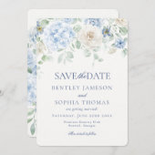 Etwas Blue Floral Hydrangea Save the Date Card Einladung (Vorne/Hinten)