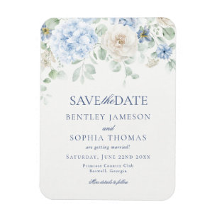 Etwas Blue Floral Hydrangea Save the Date Card Magnet