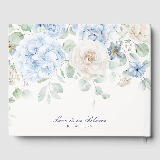 Etwas Blue Floral Hydrangea Wedding Gästebuch (Rückseite)