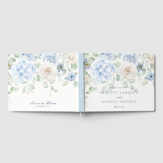 Etwas Blue Floral Hydrangea Wedding Gästebuch (Voll)
