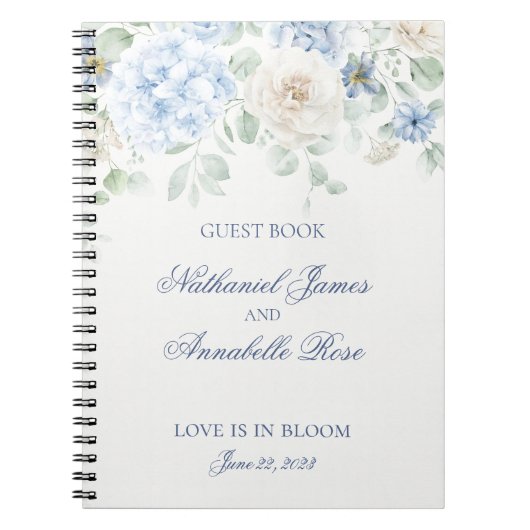 Etwas Blue Floral Hydrangea Wedding Guest Book Notizblock (Vorderseite)