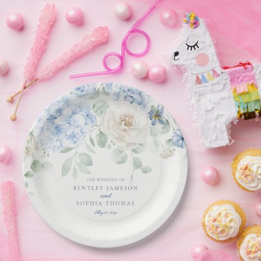 Etwas Blue Floral Hydrangea Wedding Pappteller (Party)