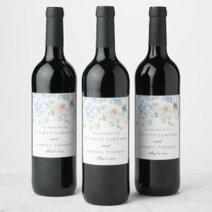 Etwas Blue Floral Hydrangeas Hochzeit Weinetikett