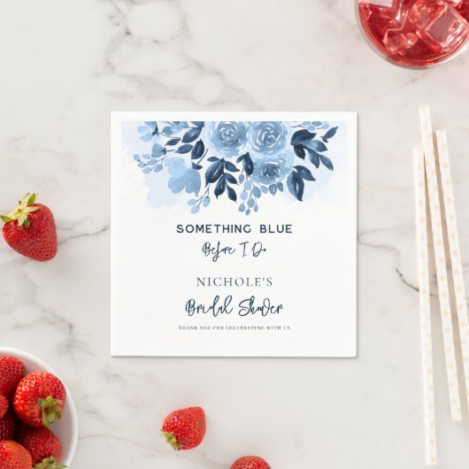 Etwas Blue Floral Script Brautparty Paper Serviette (Beispiel)
