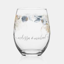 ETWAS BLUE Floral Wedding Danke Weinglas Ohne Stiel