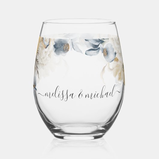 ETWAS BLUE Floral Wedding Danke Weinglas Ohne Stiel (Links)