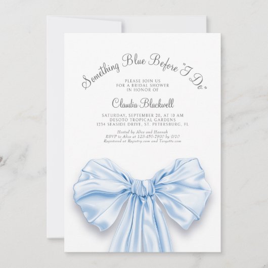 Etwas Blue French Bow Coquette Brautparty Einladung (Vorderseite)