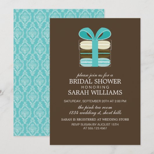 Etwas Blue French Macarons Einladung (Vorne/Hinten)