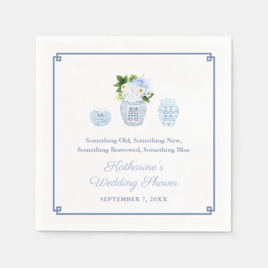 Etwas Blue Ginger Jar Wedding Brautparty Serviette (Vorderseite)