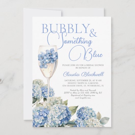 Etwas Blue Hydrangea Bridal Dusche Einladung (Vorderseite)