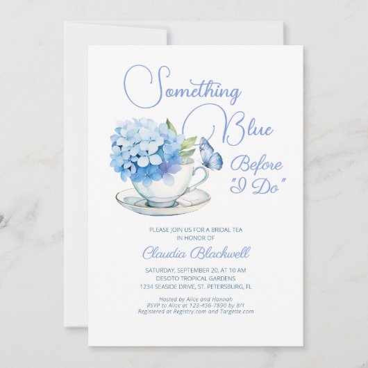 Etwas Blue Hydrangea Bridal Teedusche Einladung (Vorderseite)