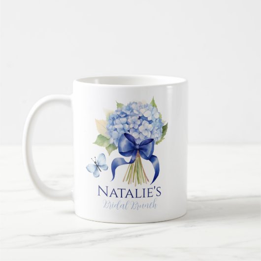 Etwas Blue Hydrangea Custom Brautparty Kaffeetasse (Links)