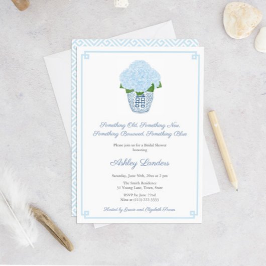 Etwas Blue Hydrangea Ginger Jar Brautparty Einladung