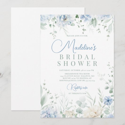 Etwas Blue Hydrangeas Brautparty Einladung (Vorne/Hinten)