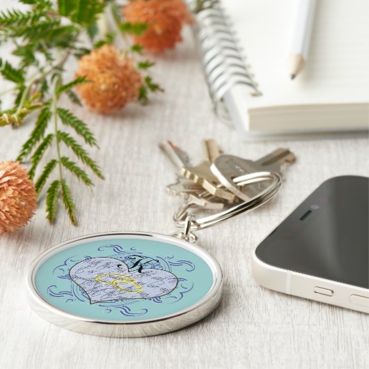 Etwas Blue Monogram Wedding Vow Heart Schlüsselanhänger (Seite)