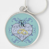 Etwas Blue Monogram Wedding Vow Heart Schlüsselanhänger (Vorne)