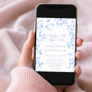 Etwas Blue QR Code Floral Script Brautparty Einladung