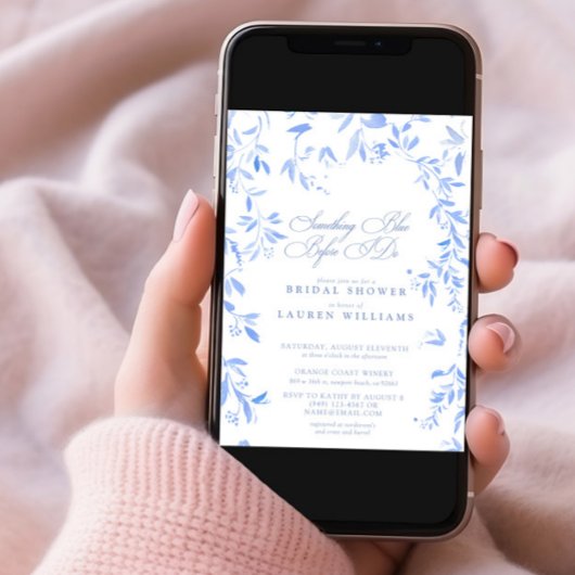 Etwas Blue QR Code Floral Script Brautparty Einladung