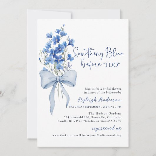 Etwas Blue Ribbon Brautparty | Dusty Blue Einladung (Vorderseite)