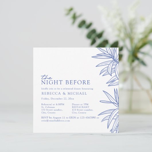 Etwas Blue Simple Botanic Probe Dinner Einladung (Stehend Vorderseite)