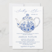 Etwas Blue Tee Party Toile Brautparty Einladung (Vorderseite)