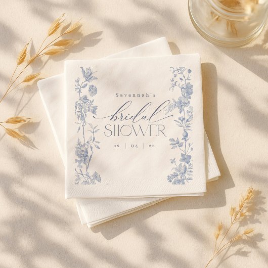 Etwas Blue Toile Brautparty laden ein | Delft Serviette