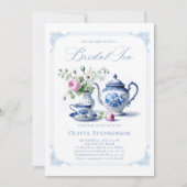 Etwas Blue Toile Frame Chic Bridal Teedusche Einladung (Vorderseite)
