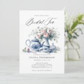 Etwas Blue Toile Tee Set Bridal Teedusche Einladung (Stehend Vorderseite)