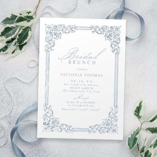 Etwas Blue Vintag Frame Elegante Bridal Brunch Einladung