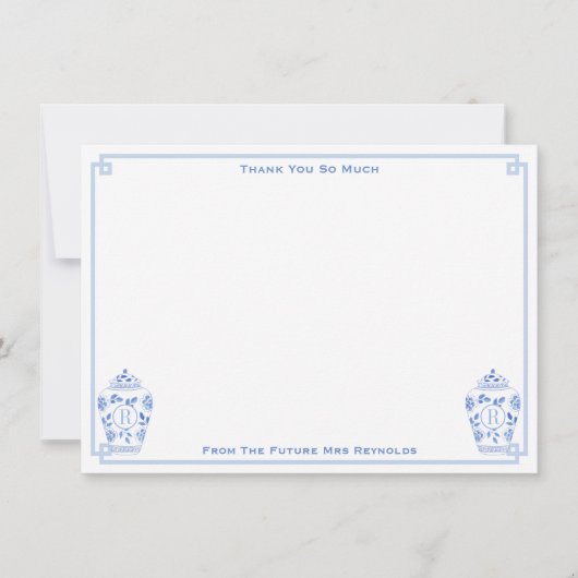 Etwas Blue Watercolor Ginger Jar Brautparty Dankeskarte (Vorderseite)