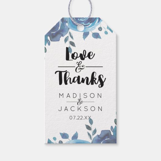 Etwas Blue Watercolor Hochzeit Liebe & Danke Geschenkanhänger (Vorderseite)