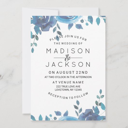 Etwas Blue Watercolor Hochzeitseinladungen Einladung (Vorderseite)