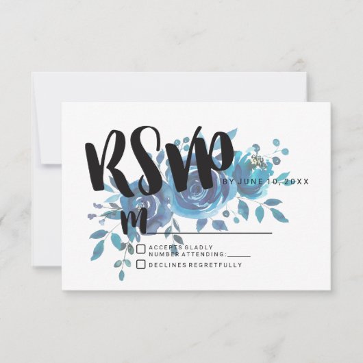 Etwas Blue Watercolor Wedding RSVP Response (Vorderseite)