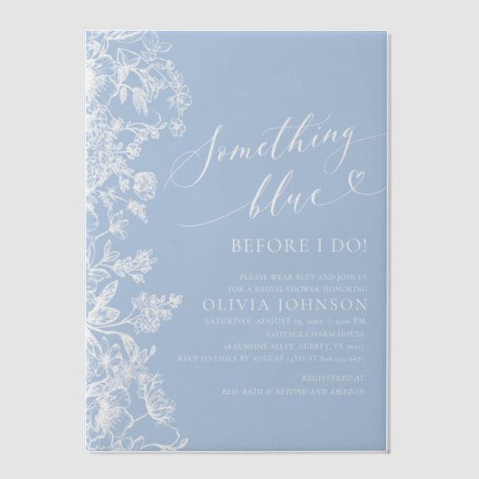 Etwas Blue White Wildblume Brautparty Pergament Einladungen (Vorderseite)