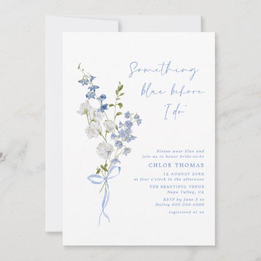 Etwas Blue Wildblume Bouquet Brautparty Einladung (Vorderseite)