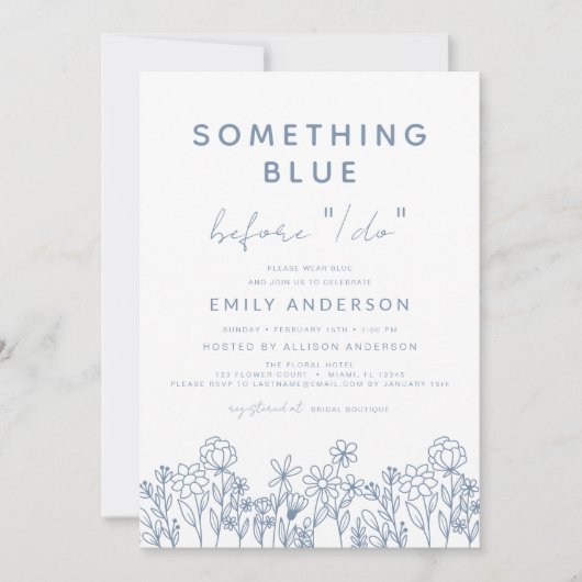 Etwas Blue Wildblume QR Code Brautparty Einladung (Vorderseite)