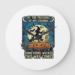 Etwas Böses kommt mit Hexen Halloween Kürbis Große Wanduhr