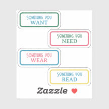 Etwas, das du will, brauchst, anziehst, lest Gesch