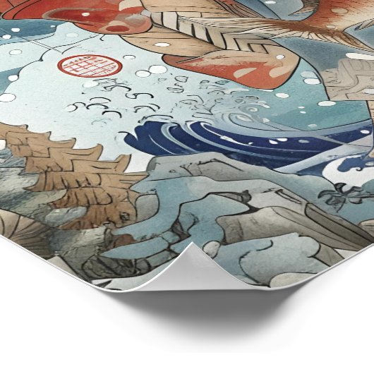 EU mit T-Shirt im Ozean Poster (Ecke)