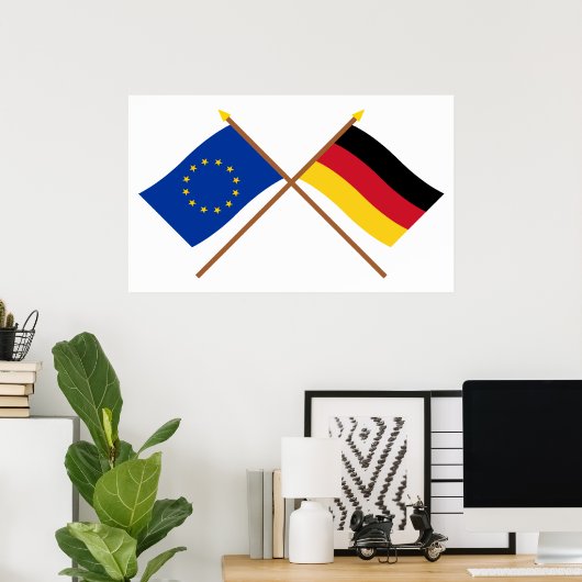 EU und Deutschland überquerten Flaggen Poster (Heimbüro)