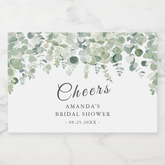 Eucaliptus Greenery Cheers Brautparty Schaumweinetikett (Einzelnes Label)