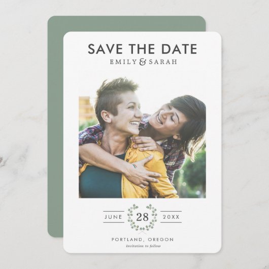 Eucalypt-LGBTQ Save the Date mit Foto (Vorne/Hinten)