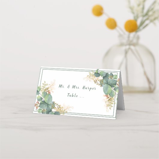 Eucalyptu Gold Filigree Platzkarte (Vorderseite)