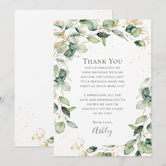 Eucalyptus 30th Birthday Dankeskarte (Vorne/Hinten)