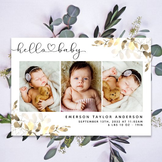 Eucalyptus 3 Foto Baby Birth Stats Dankeskarte