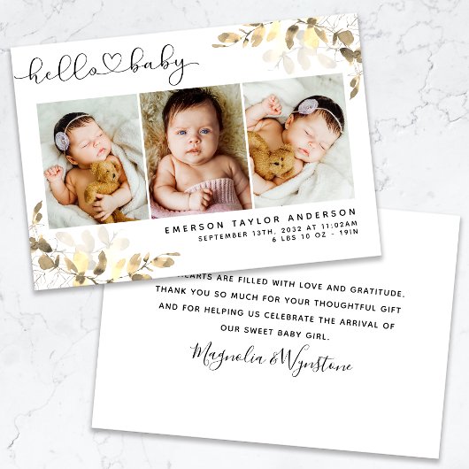 Eucalyptus 3 Foto Baby Birth Stats Dankeskarte