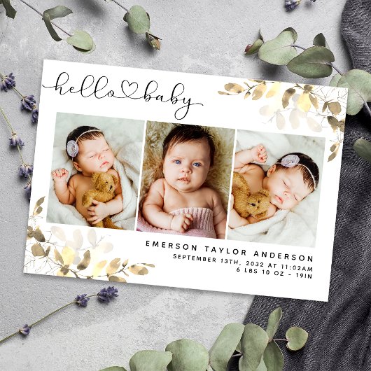 Eucalyptus 3 Foto Baby Birth Stats Dankeskarte