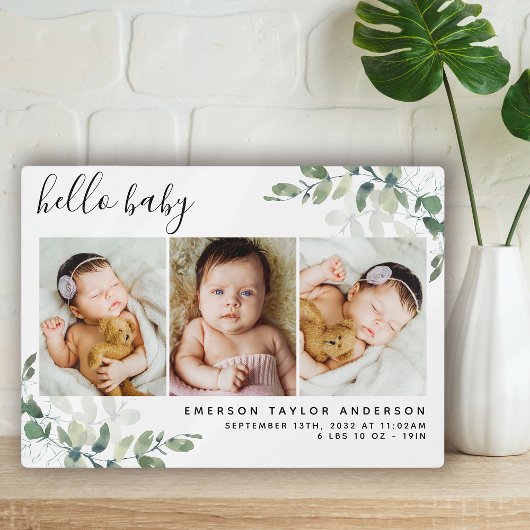 Eucalyptus 3 Foto Baby Birth Stats Fotoplatte