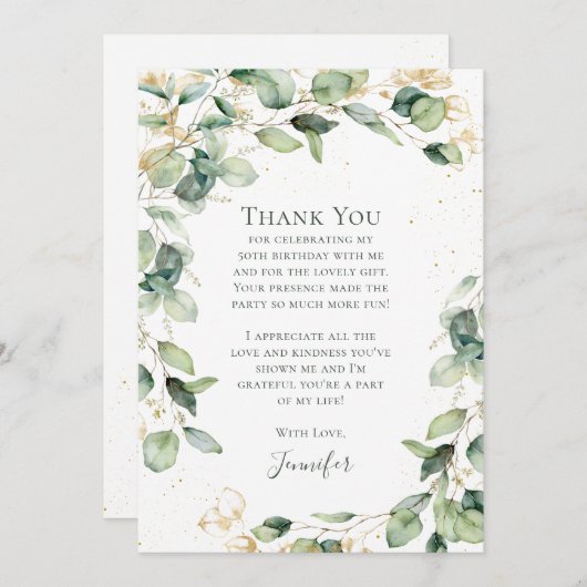 Eucalyptus 50th Birthday Dankeskarte (Vorne/Hinten)